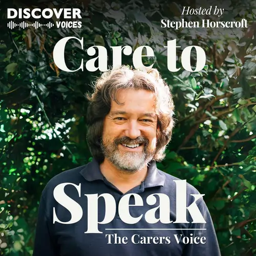 Speak podcast cover with a person surrounded by greenery and a bold title design. Stephen Horscroft